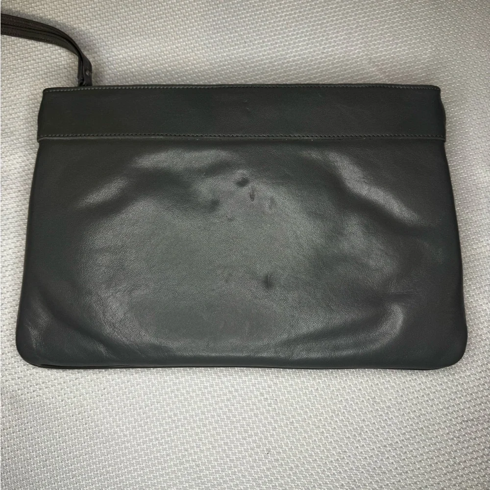 Vintage Etienne Aigner Gray Leather Wristlet Clutch Bag Mirror 1980s